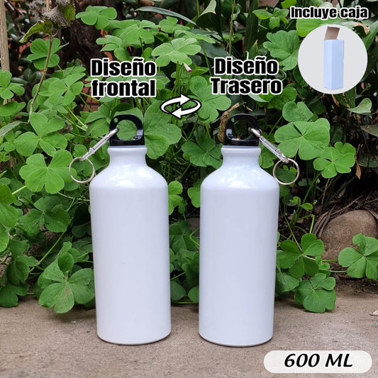 Botella Personalizable de 600 ml con Tapa Rosca y Mosquetón